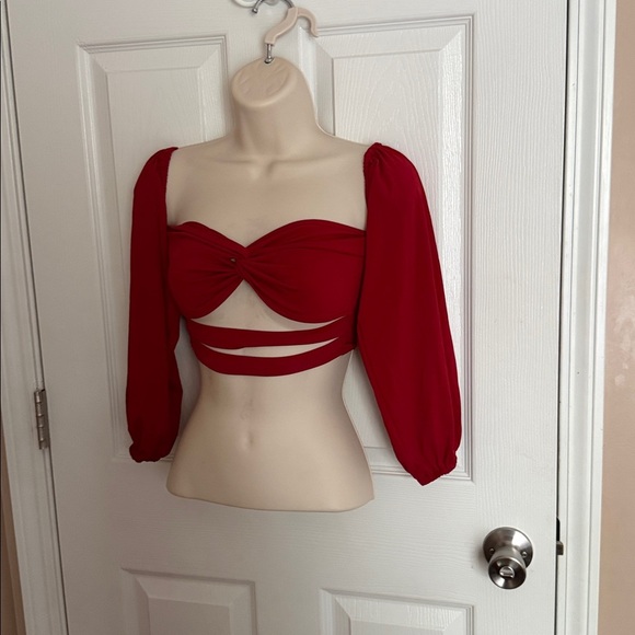 Burgundy Off The Shoulder Crop Top - Picture 5 of 6